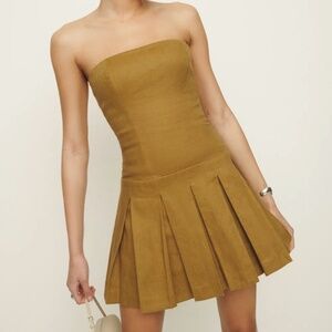 Reformation Isabeli Linen Dress Brown - Size 10